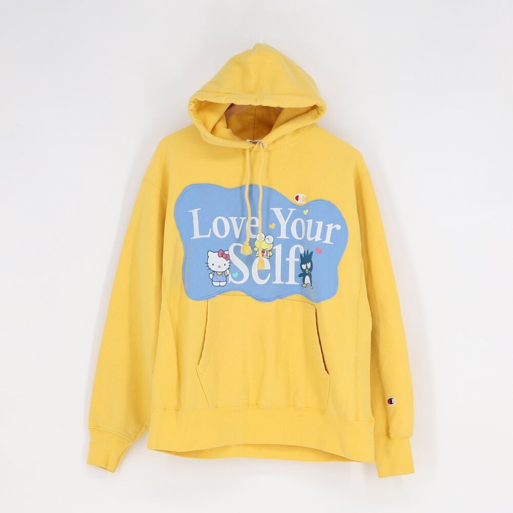 Hello Kitty Upcycled Reworked Custom Yellow Hoodie Size L